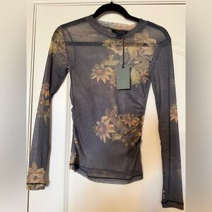 All Saints Black Floral Sheer Long Sleeve Top